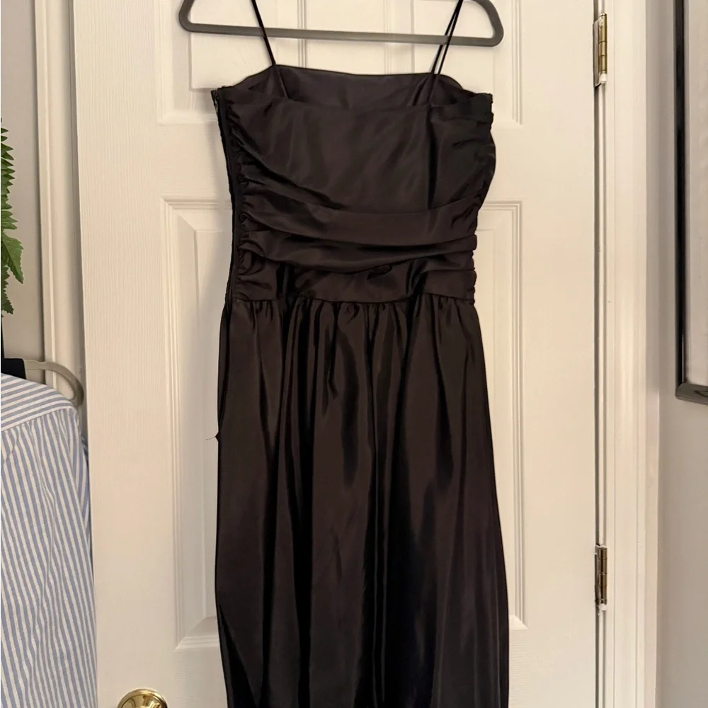 Vintage Zum Zum Black Satin Mini Cocktail Dress • Union Made • USA • Size Small